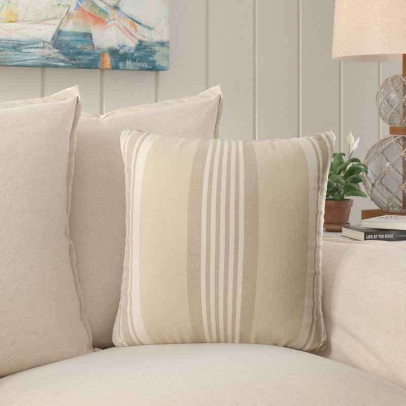 Cabana Striped Reversible Throw Pillow, 18", Linen Grey