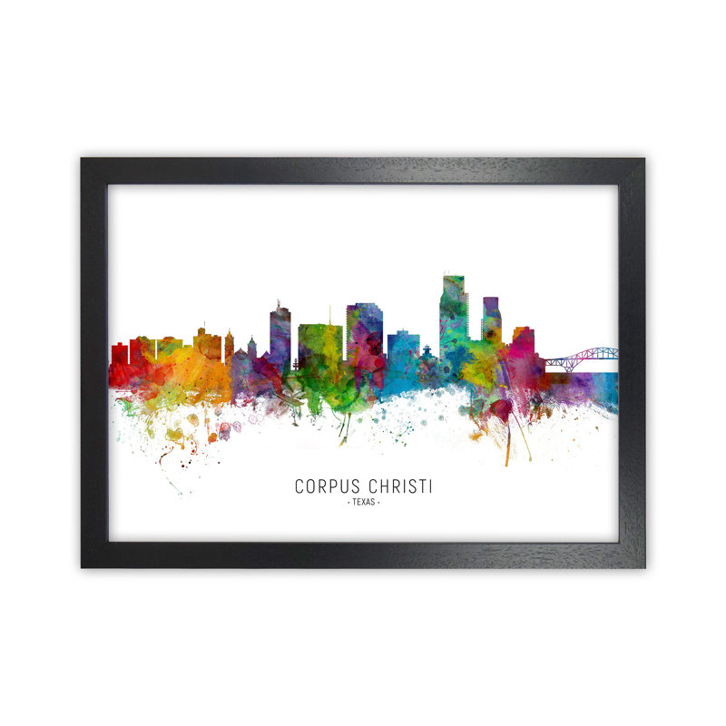 Corpus Christi Texas Skyline by Michael Tompsett - Print, Black Framed, 25cm H x 34cm W x 3cm D