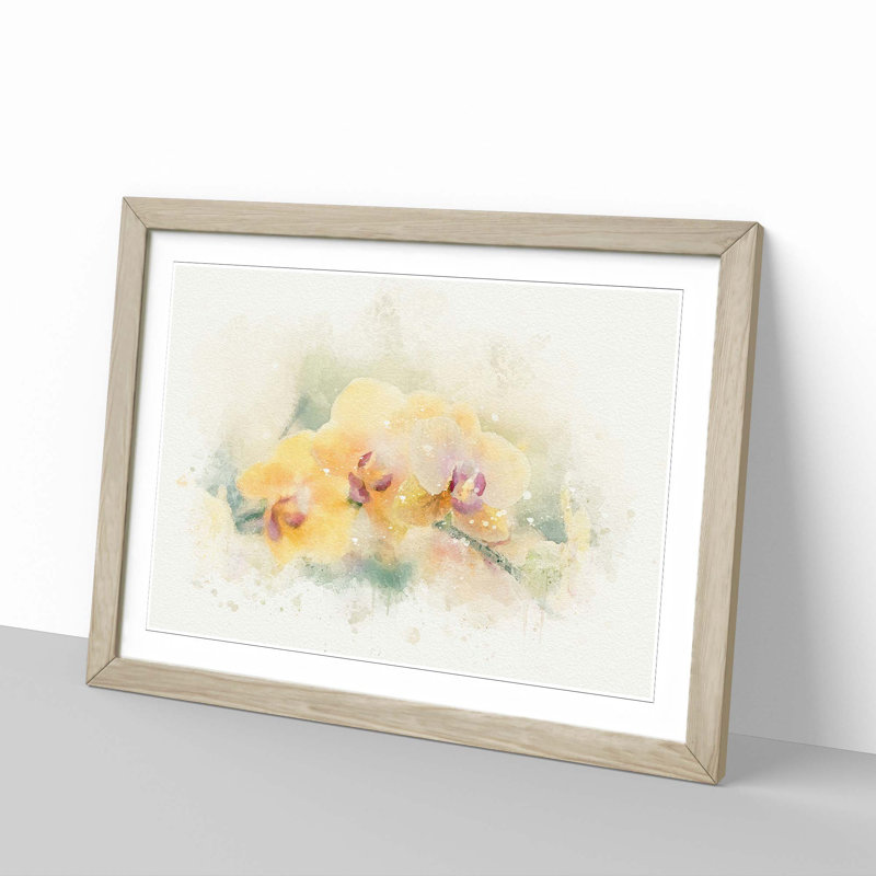 Yellow Orchids in Abstract - Picture Frame Graphic Art Print, Oak, 60cm H x 91cm W x 2cm D