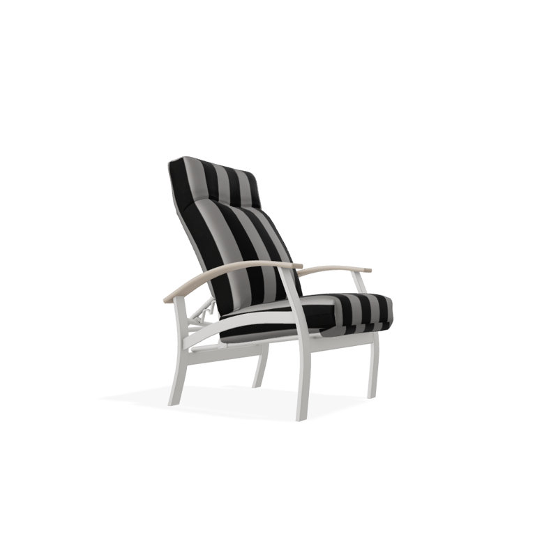 Chaise de patio inclinable avec coussins Askar, Cabana classique à rayures noires Sunbrella®, Neige texturée, Désert P60