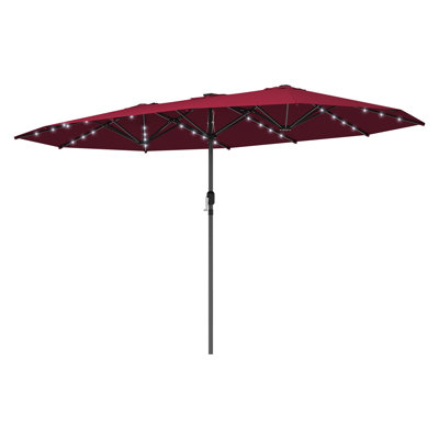 Parasol double Outsunny de 4,5 m (14,8 pi), grand parasol extérieur avec éclairage solaire DEL pour jardin, rouge bordeaux