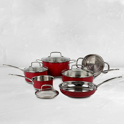 Cuisinart 10-Piece Classic Collection Metallic Stainless Steel Cookware Set - Red
