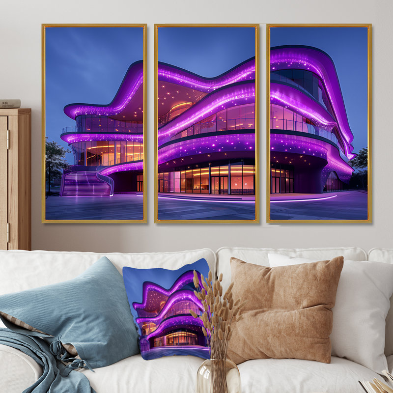 «Neon Lights», ensemble d'art mural, H 28 po x l 36 po x P 1 po, Toile avec cadre flottant or