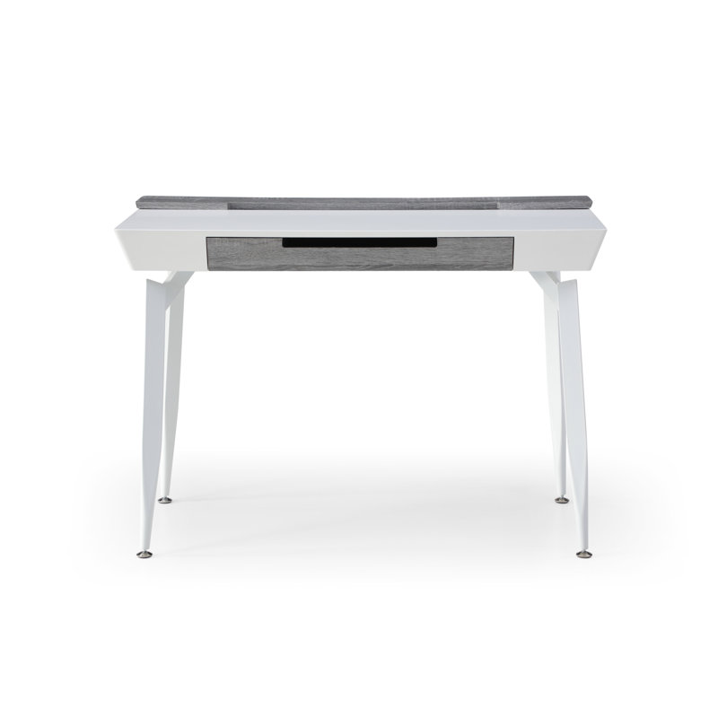 Bureau avec 3 tiroirs et rangement supérieur, Blanc / gris