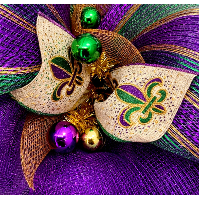 Mardi Gras Mask Wreath With Fleur De Lis 28 Inches
