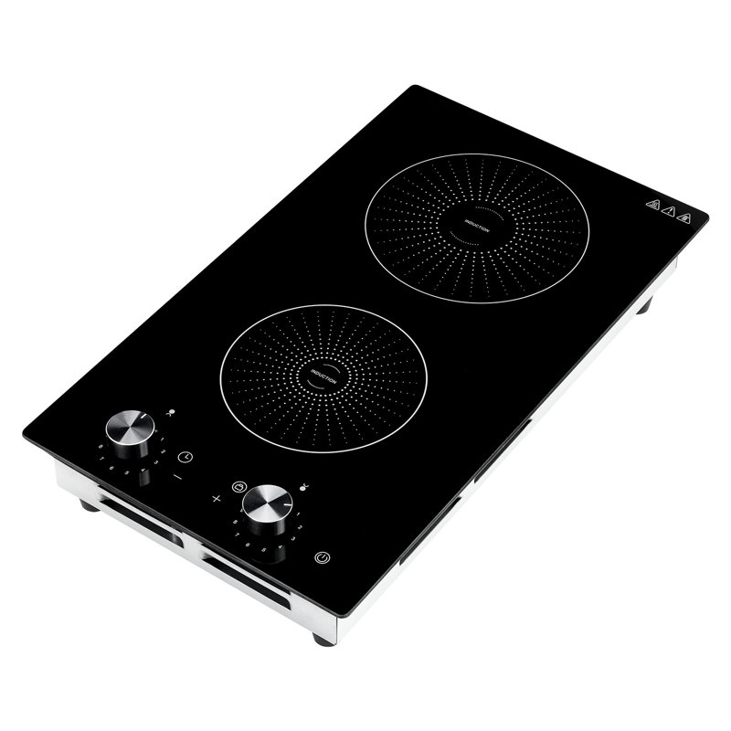 12-inch Dual Burner Induction Cooktop, Built-in Electric Stove with 110V 1800W Power, Continuous Low-Heat Function, Countertop Design, 11 Adjustable Power Levels, Knob Control, Ceramic Glass Surface, Child Safety Lock for Home and RV Use