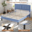 Base de lit grand format Kempst, cadre de lit plateforme grand rembourré avec tête de lit capitonnée à hauteur réglable, sommier robuste avec lattes de bois, aucun sommier requis, rangement sous le lit-91763213-63251647