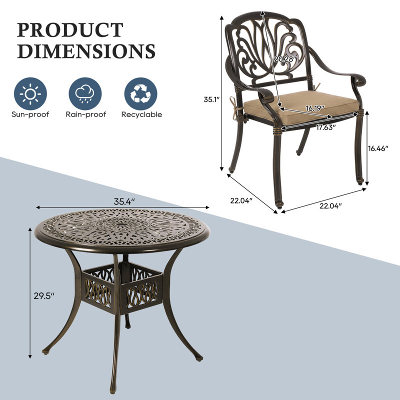 Cast Aluminum Outdoor Patio Dining Set, All Weather Outdoor Furniture Dining Set For Patio, Balcony, Lawn, Garden, Backyard (1 Round Table+4 Dining Chairs)