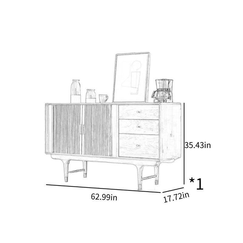 Walnut Color Solid Wood Accent Cabinet