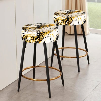 Ensemble de 2 tabourets de bar abstraits à motif guépard sauvage jaune et noir