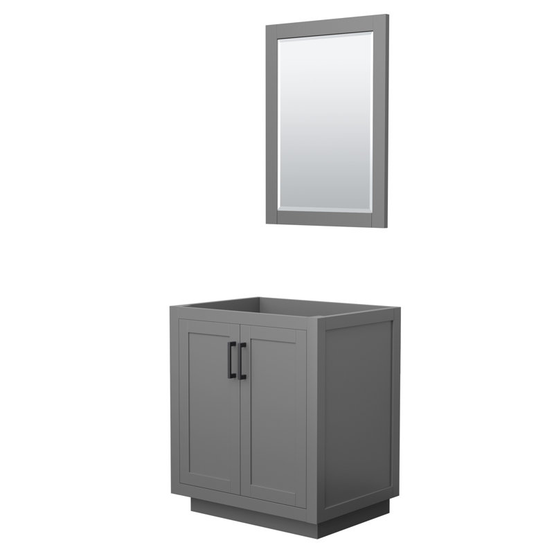 Base de meuble-lavabo simple autoportante 29,25 po avec miroir 24 po Miranda, Gris mat / noir mat