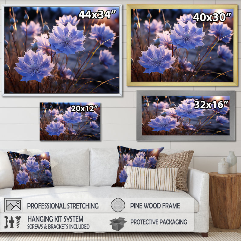 Champ de bleuets VI - impression, H 24 po x l 32 po x P 1 po, Toile tendue