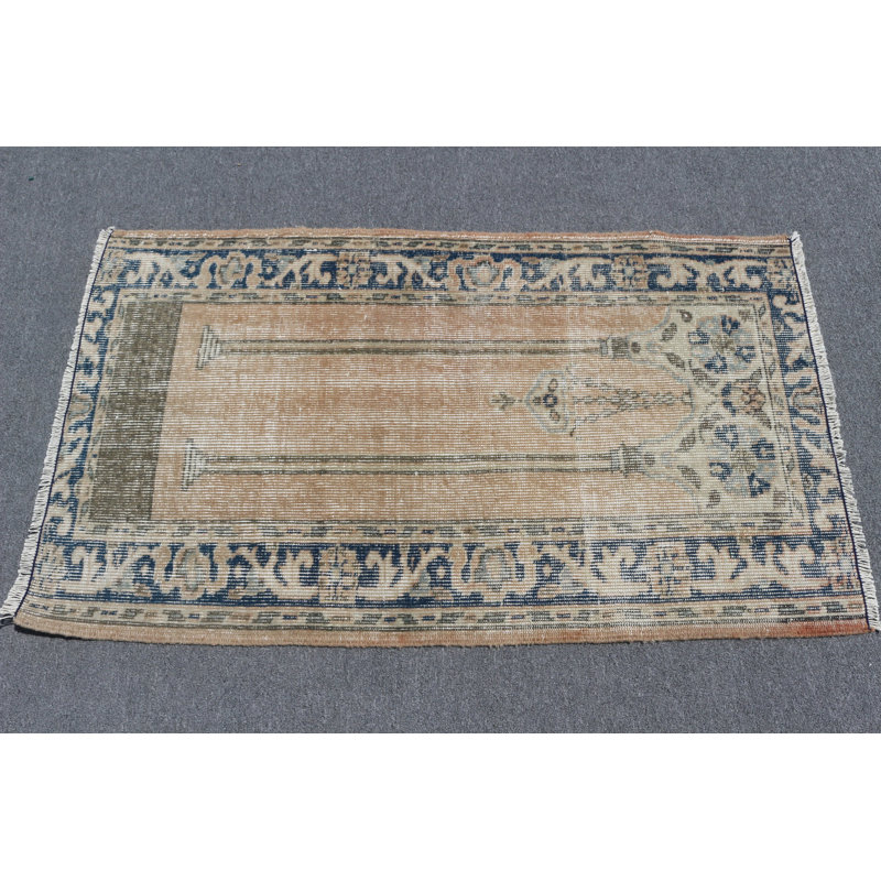 Tapis turc en bronze tissé à la main avec un design antique pour petits espaces en laine parfait comme tapis de voiture