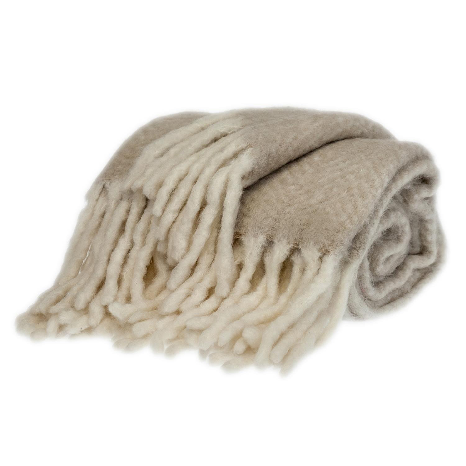 Ixia Knit Wool Blend Throw Blanket, Ivory