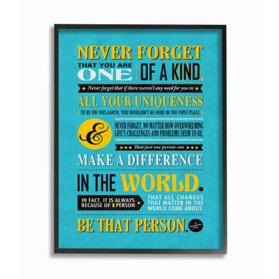 «One Of A Kind Inspirational Yellow Blue Design» par Ester Kay - reproduction d'art textuel sur toile