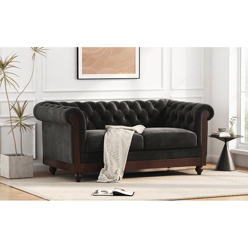 Canapé en velours Chesterfield 59,44 po, Noir