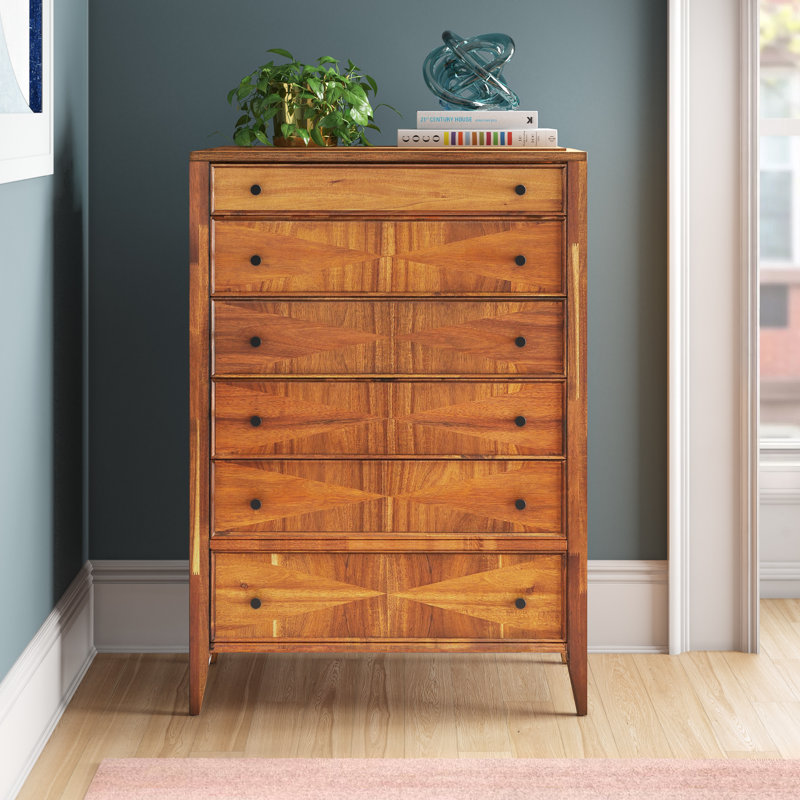 Camilla 31.5" W 6-Drawer Acacia Wood Standard Chest
