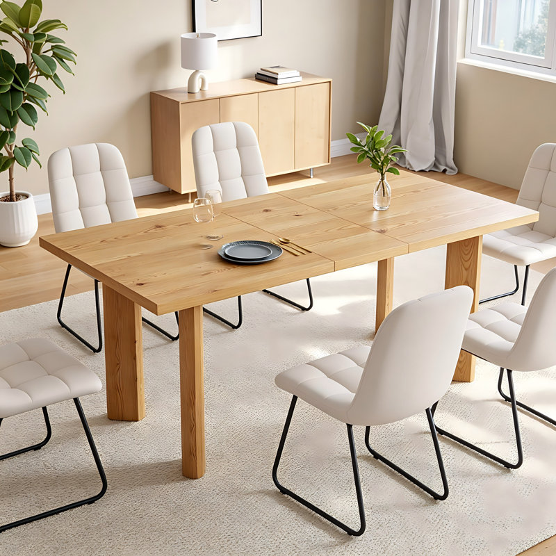 7-Piece Extendable Dining Table For 6-8, Modern Wood Kitchen Table Rectangular Table For Dining Room, Living Room, White
