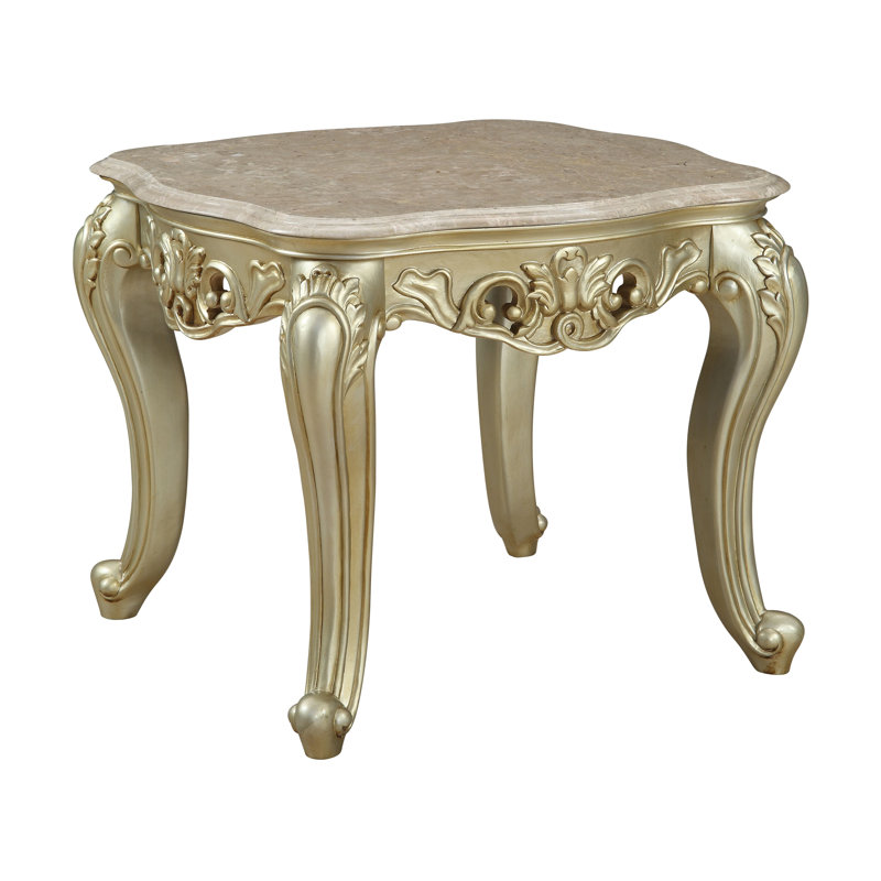 Mitcheldean Transitional 28"L Square End Table with Natural Marble Top in Golden Ivory