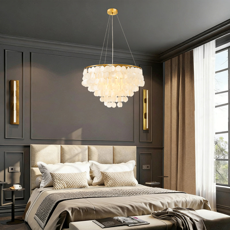 Lustre en forme de coquille dorée avec suspension réglable, 6 lumières