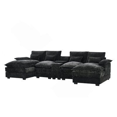 120-Inch Five-Piece U-Shaped Sofa With A Center Console Coffee Table And USB Ports. Four Pillows Included. Suitable For Spacious Living Rooms And Meeting Rooms.