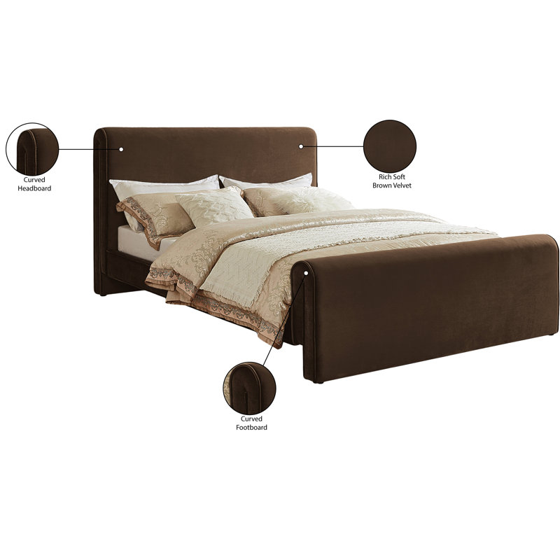 Sloan Sadete Upholstered Platform Bed, King, Brown Velvet