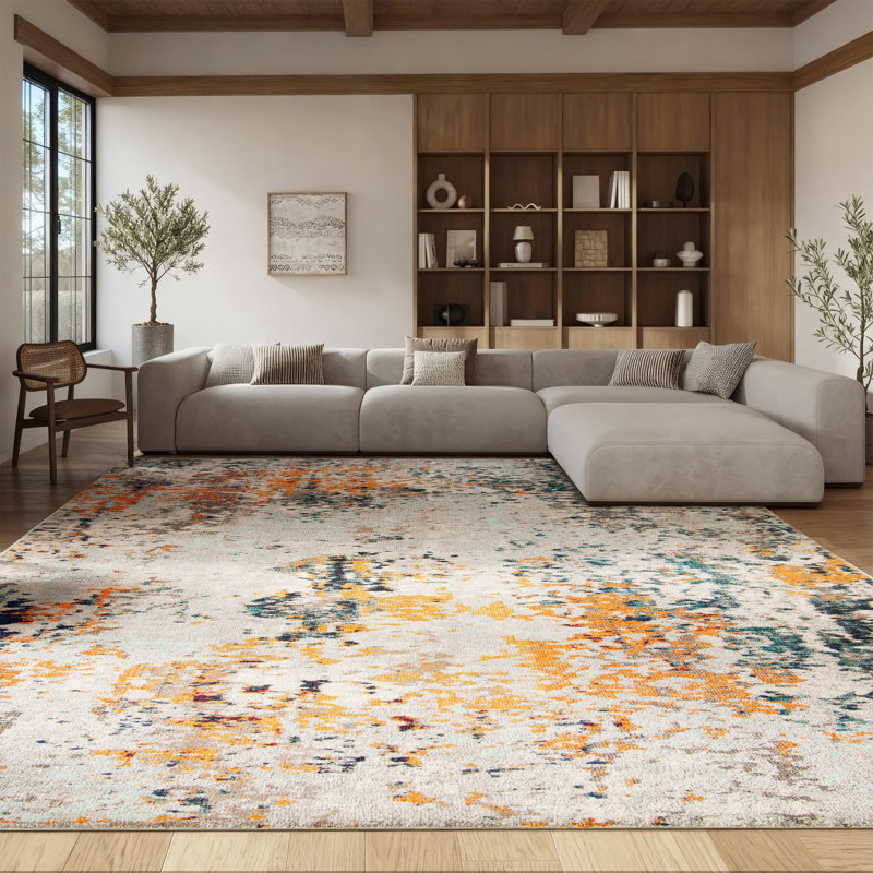 Felty Abstract Gray/Beige Area Rug, Rectangle 8' x 10'