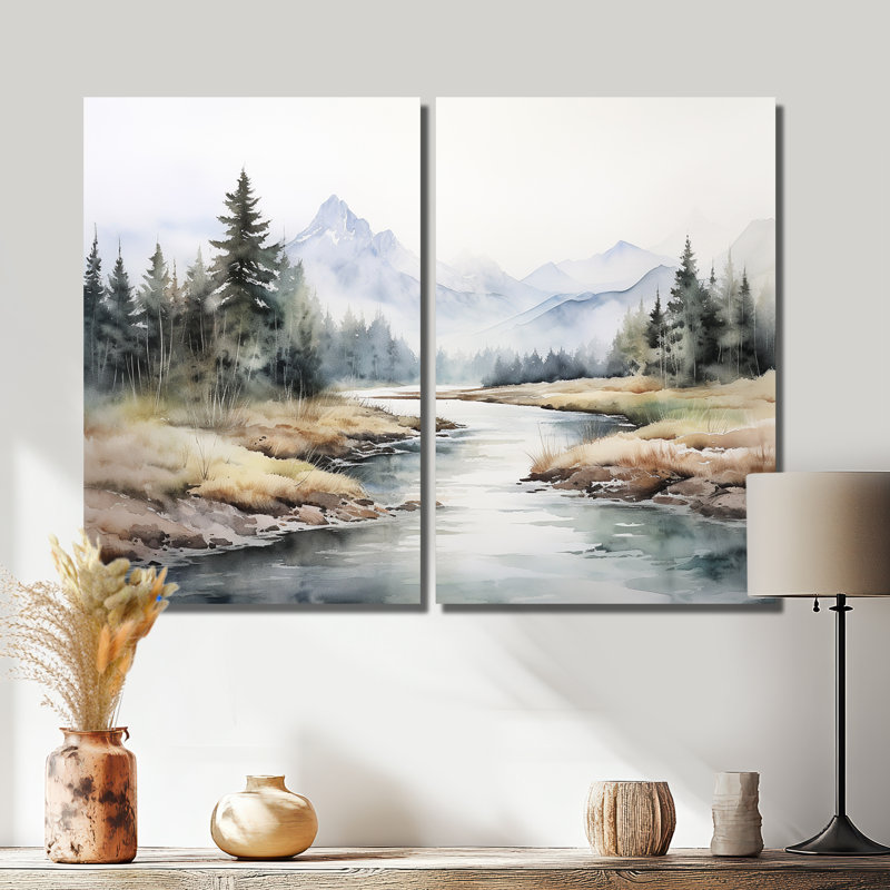 «River Mountain In Minimal Canada II», art mural beige, H 36 po x l 48 po, Toile tendue sur cadre, Ne s’applique pas