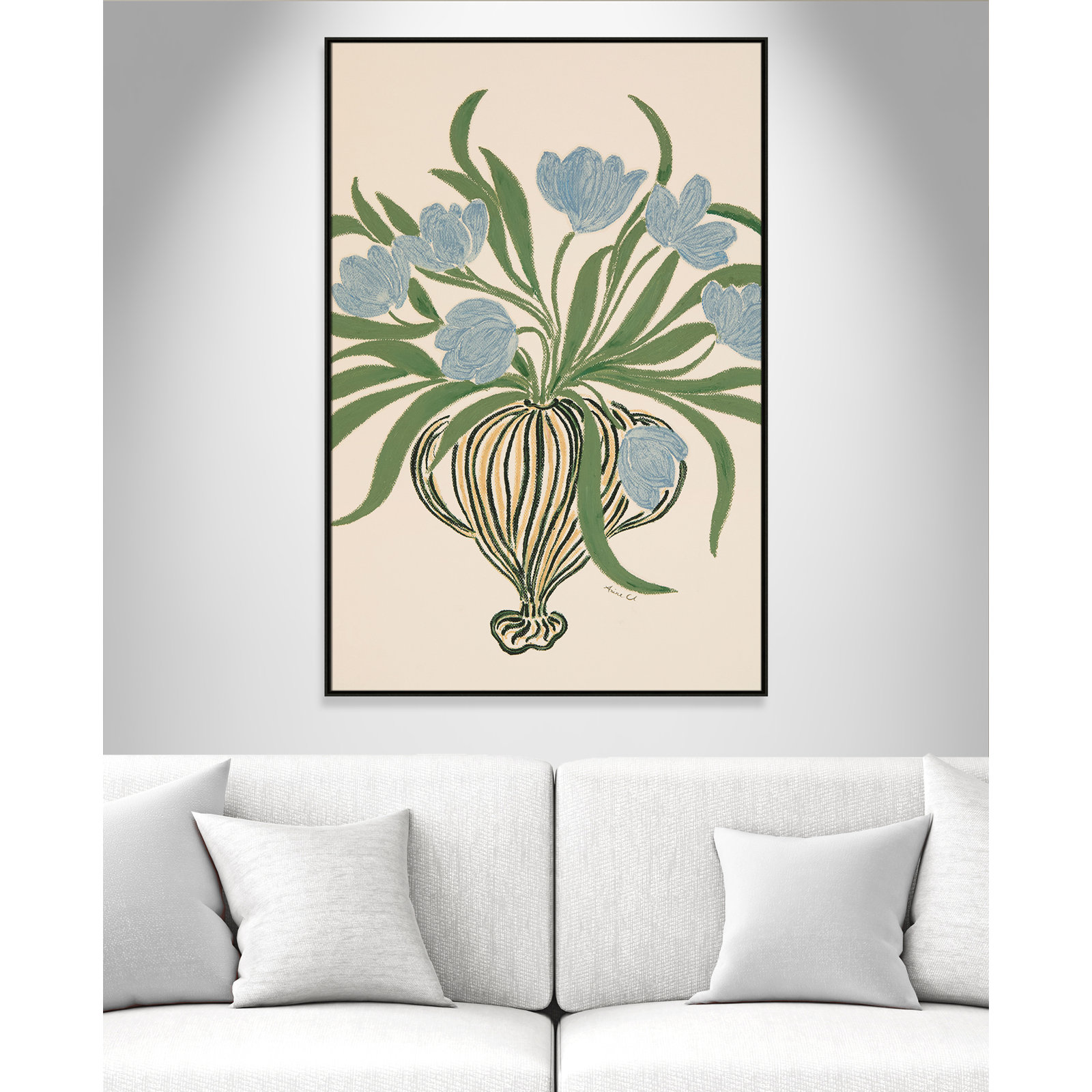 La Poire Blue Tulips Print by Camilla Bergqvist, Espresso, 61.5" H x 41.5" W