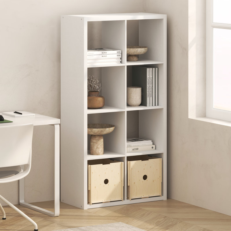 8-Cube Bookcase, Thick Frame,  White, White, (8 Shelves) 57.91" H x 30" W x 14.97" D