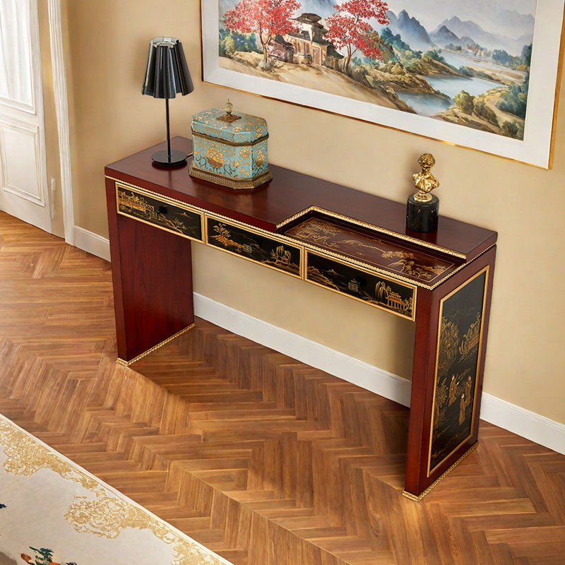 Painted pattern drawer wooden console table