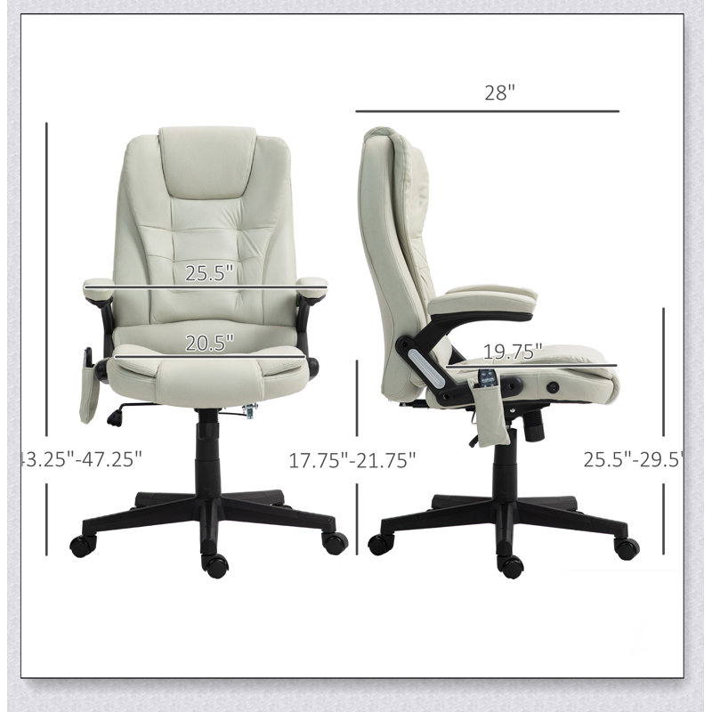 Fauteuil de bureau à 6 points de massage vibrant avec chaleur lombaire, Microfibre beige
