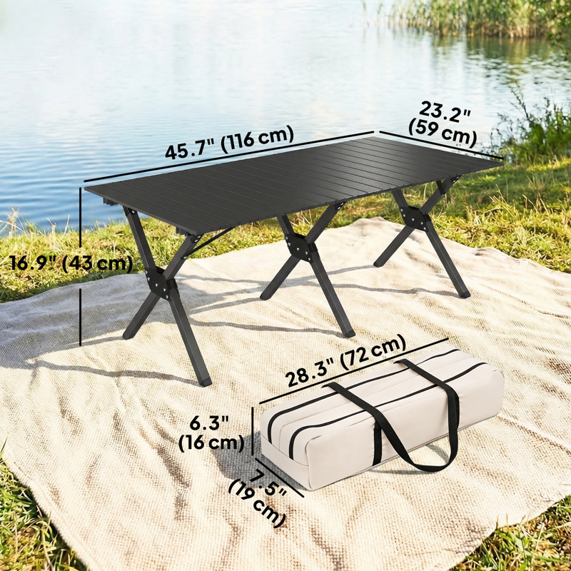 Table de pique-nique de 4 pi avec plateau enroulable et cadre en métal noir