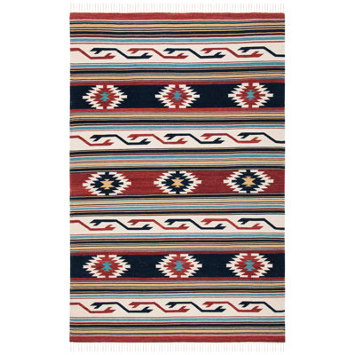Vannes Flat Weave Wool/Cotton Southwestern Rug in Ivory/Rust