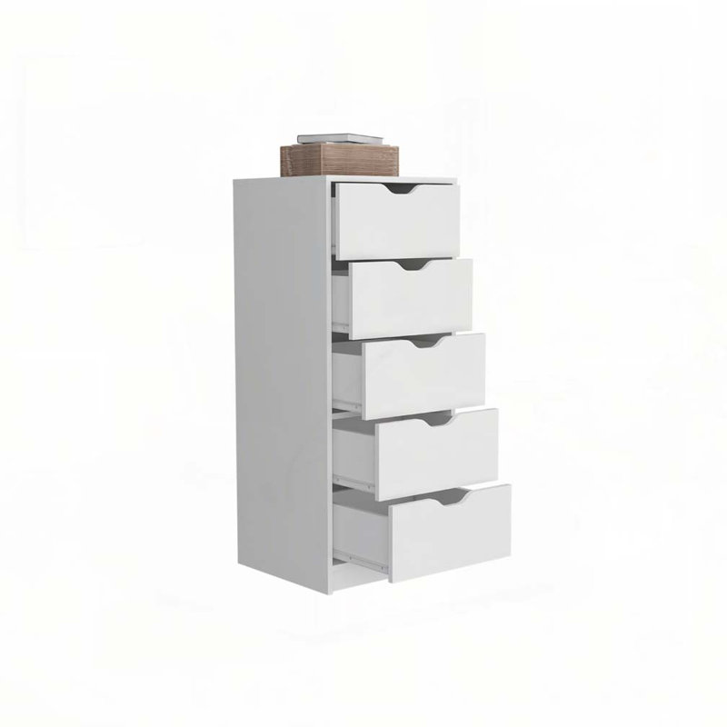 Commode haute 5 tiroirs Basilea, système coulissant - Blanc