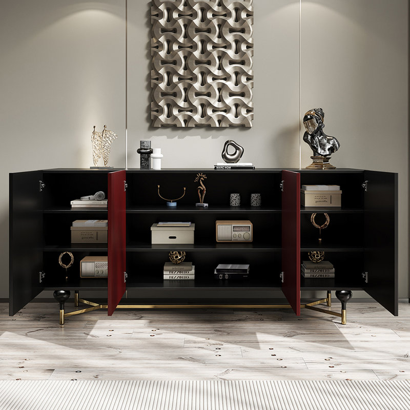 Armoire de hall d'entrée italienne de luxe, H 35,4 po x l 59,1 po x P 15,7 po , Rouge / Noir