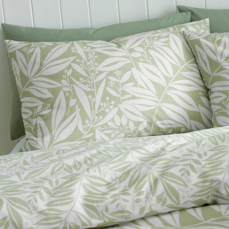 Sorrel Leaf Reversible Duvet Cover Set, Super King Duvet Cover Set + 2 Pillowcases, Green