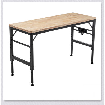 Établi à hauteur réglable, poste de travail robuste en bois d'hévéa avec prises de courant, table de travail en bois franc d'une capacité de charge de 2000 lb pour atelier, garage, bureau, maison