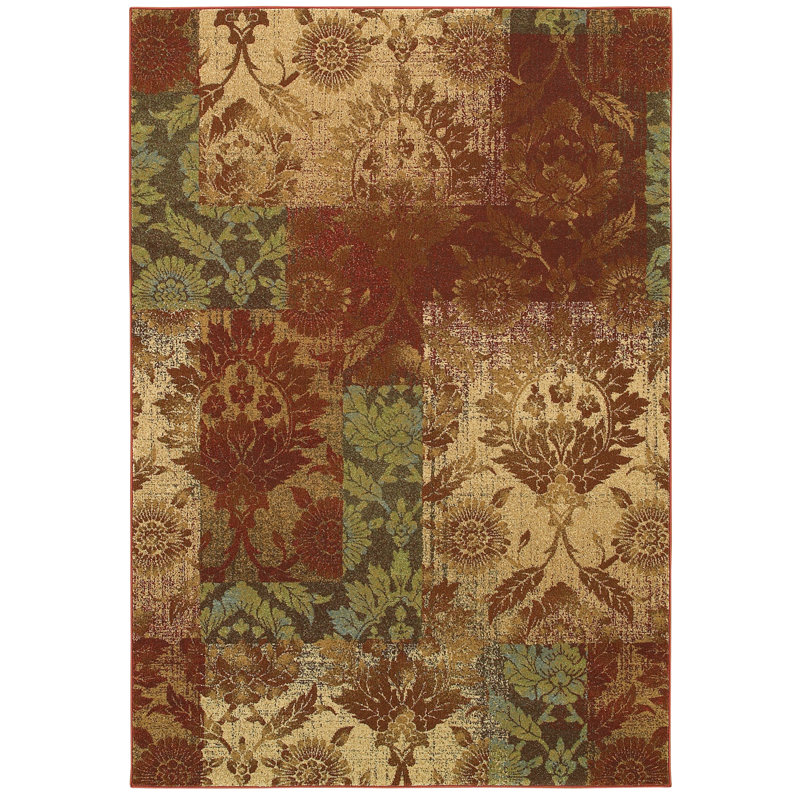 Tapis paprika/beige floral Savannah, Rectangle 9 pi 9 po x 13 pi