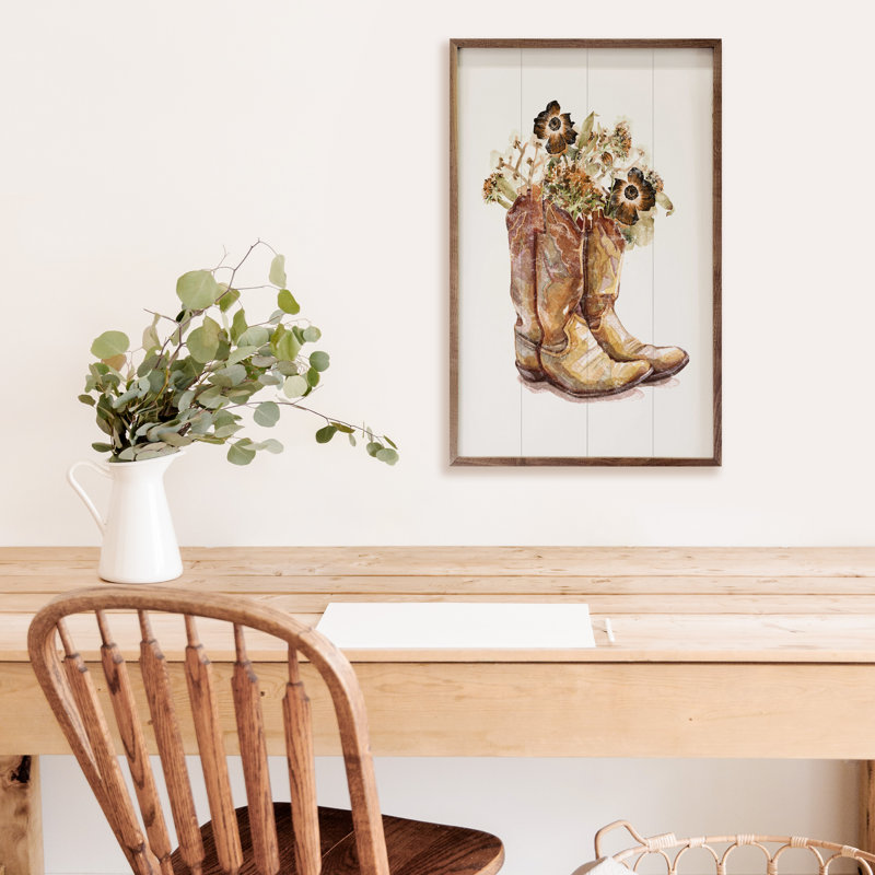 " Brown Boots With Flowers ", 16" H x 10" W x 1" D