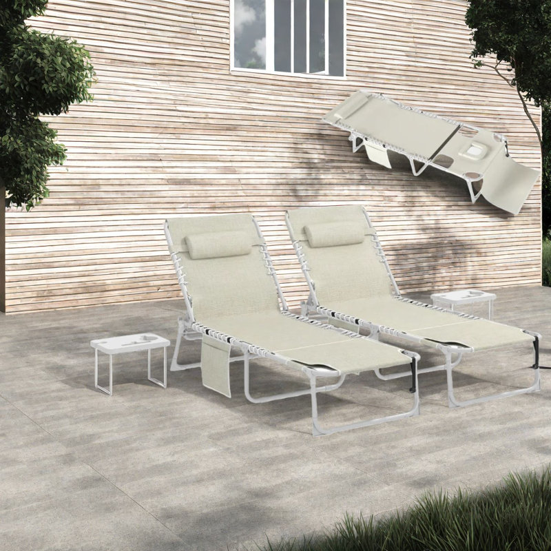 Ensemble de chaises longues réglables en acier avec table, confort moderne