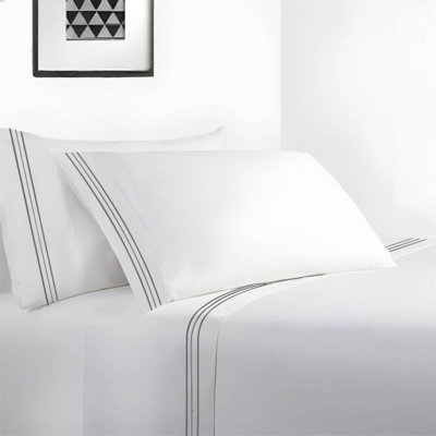 400TC Cotton Sateen Classic Embroidery Cotton 4 Piece Sheet Set Fitted Sheet Fits Upto 16" Deep Pocket