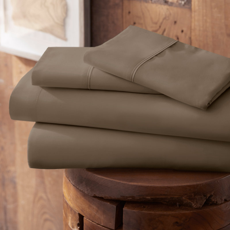 Sateen Double Brushed Microfiber Sheet Set, Sandalwood, Queen Sheet Set + Fitted Sheet + 2 Pillowcases