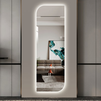 65" X 21" Wall Mirror With Irregular Shape, 3-Color Dimmable Lighting, Hardwired Or , For Bedroom And Salon Led 5Mm Copper- Silver Glass, Shatter-, Home Professional Use