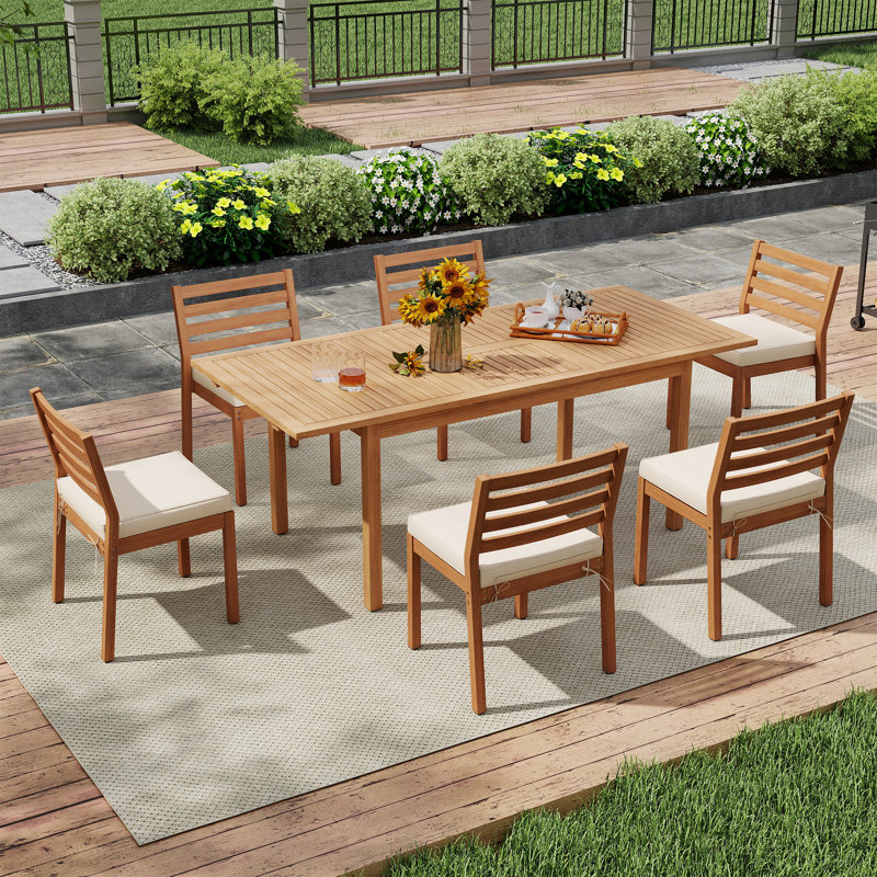 Ensemble repas d'extérieur 7 pièces avec table extensible en acacia