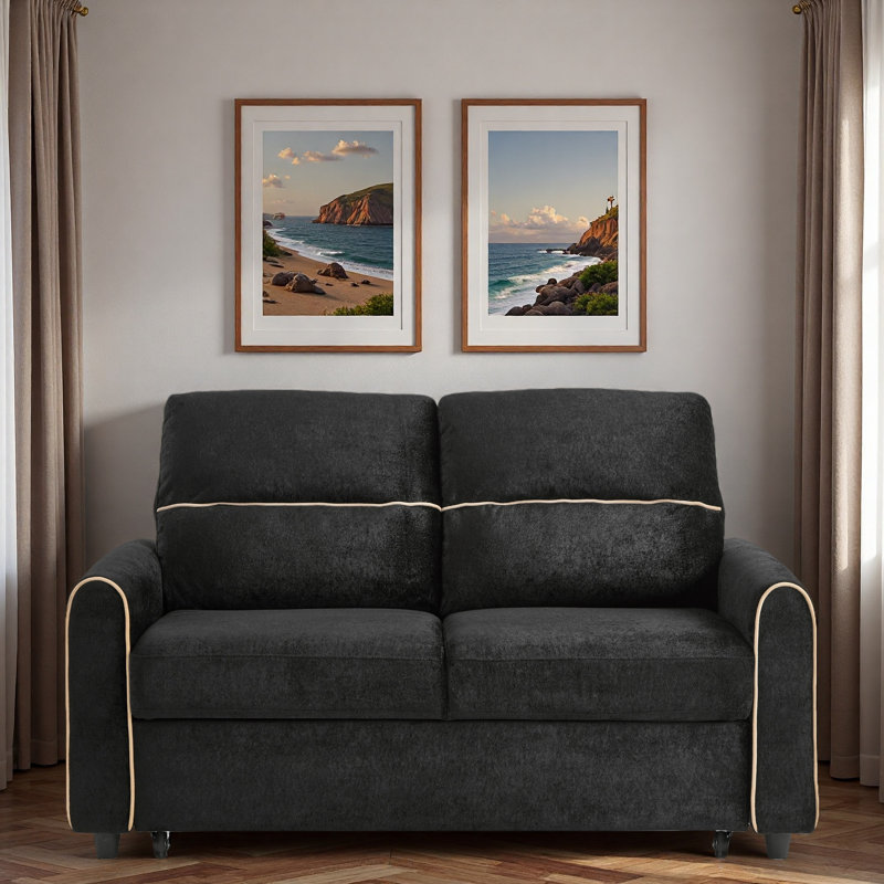 Convertible Pull Out Sofa Bed With Adjustable 3-position Backrest, 4 Side Pockets, Charging Ports And Elegant Gold Stitching