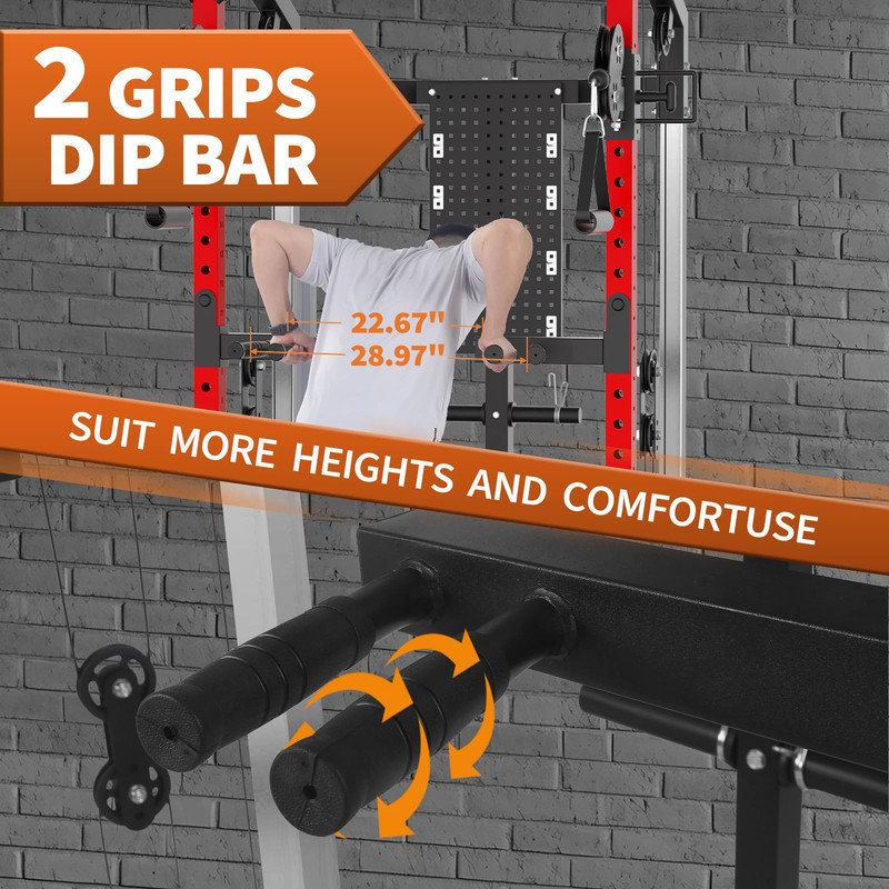 2000LB Power Rack with Dual Pulley System, Adjustable Cable Crossover & Multi-Function Squat Stand for Home Gym-RED