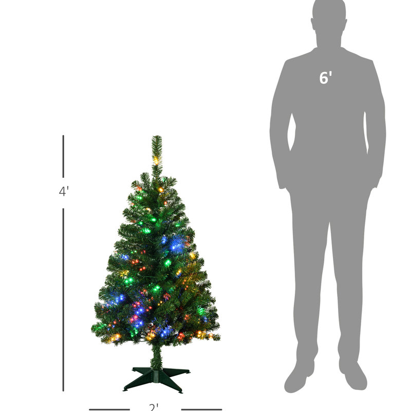 Arbre de Noël artificiel 100 lumières à DEL colorées de 4 pi avec 208 décorations de branches et aspect moelleux