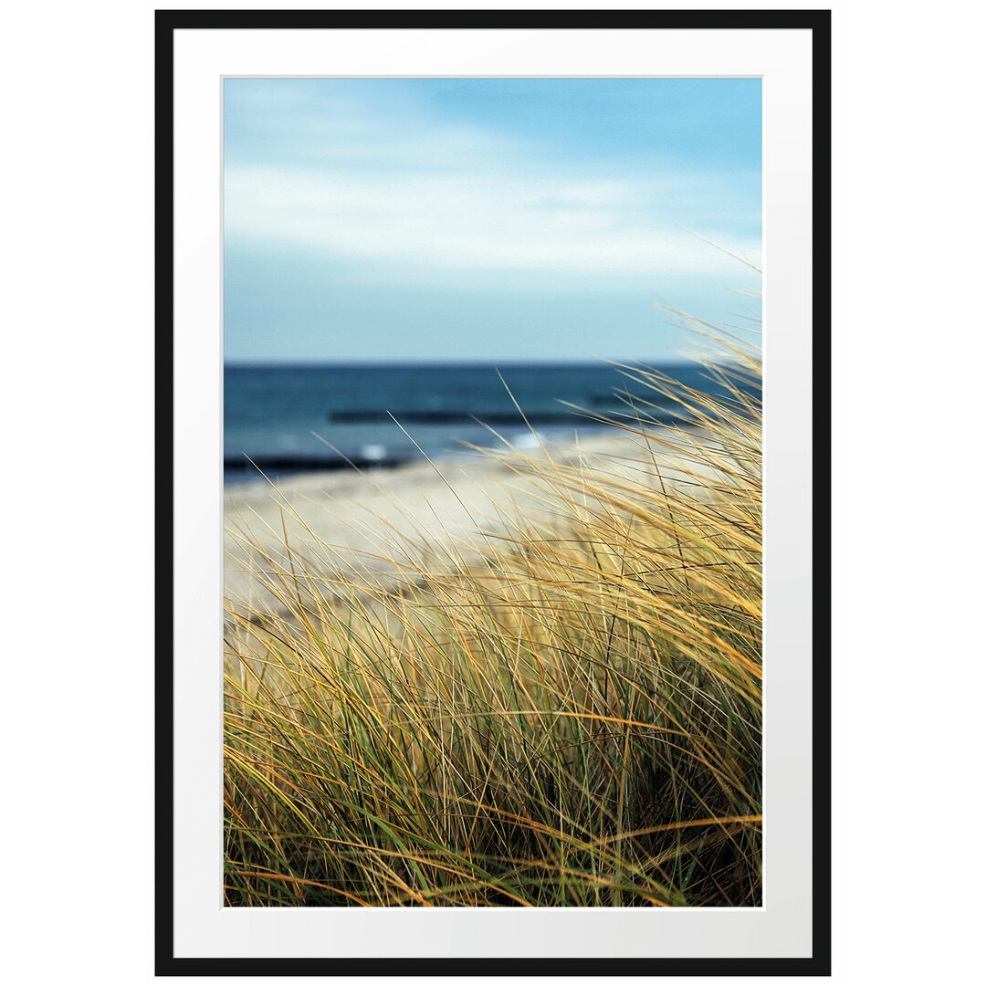 Gerahmtes Poster Sanddünen mit Schilfgras am Meer