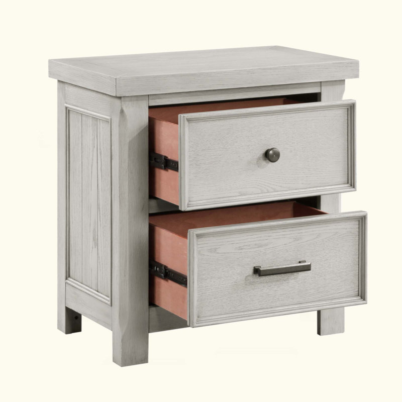 Table de chevet classique à finition claire de 2 tiroirs en bois pour chambre à coucher 1 pièce